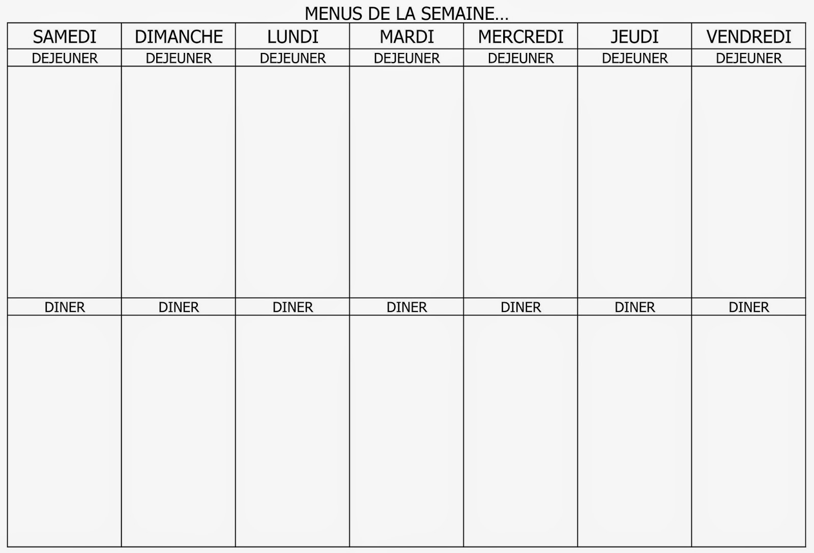 Planning Menus Hebdomadaire Vierge - La cuisine de Laëty